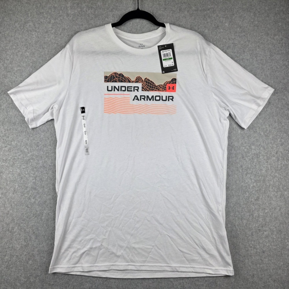 Under Armour UA Mountain Sea T-Shirt Mens Large White Graphic Print 1377064